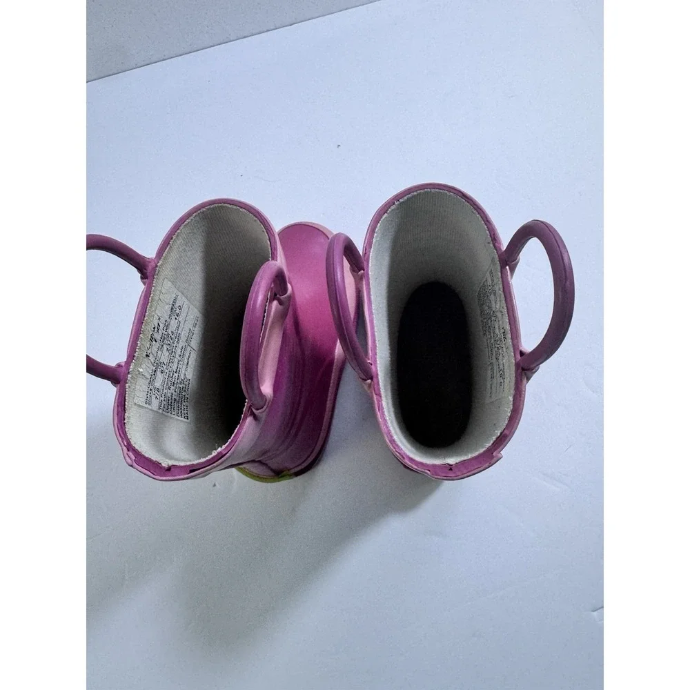 Western Chief Girls Pink Rain Boots Size 7/8 Waterproof PVC Pull On Puddle Shoes
